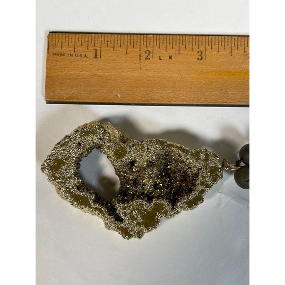 Pyrite Fools Gold Long Large Necklace Open Slice Pyrite Beads Statement Piece - Picture 5 of 10